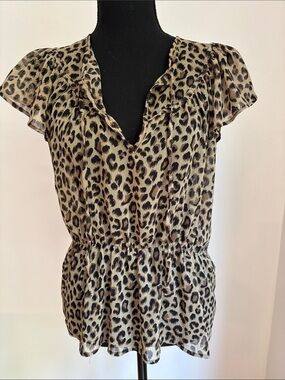 H&M leopard animal print sheer blouse size 8 small
